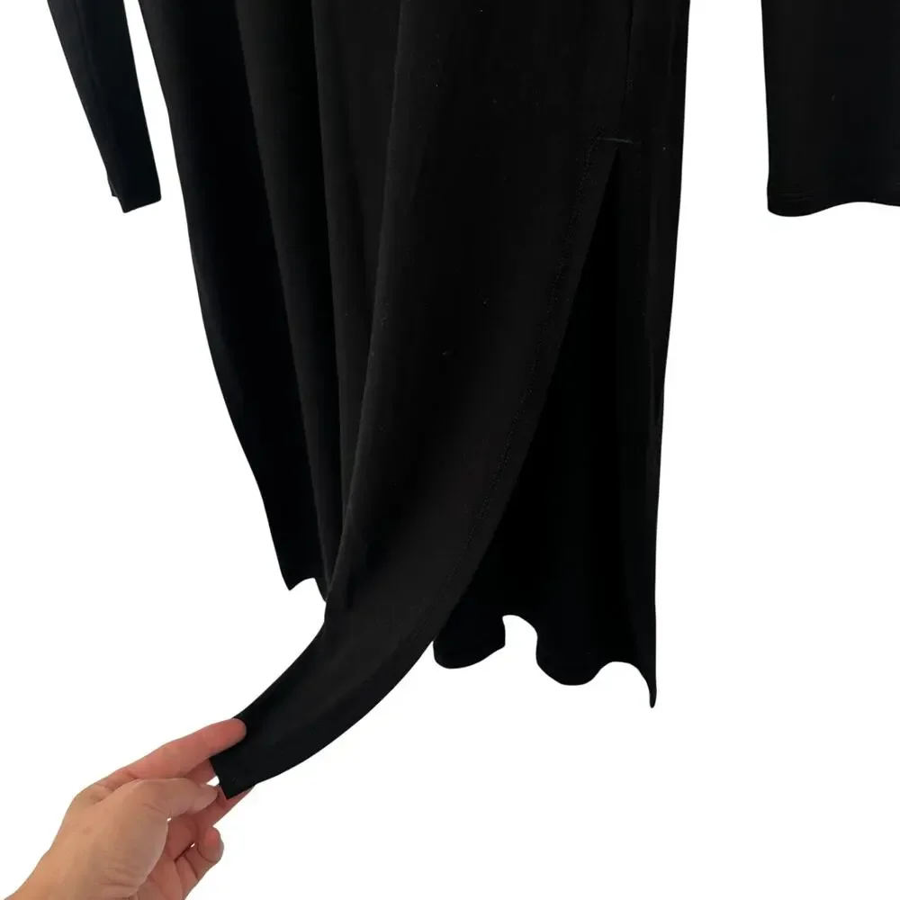 WHITE HOUSE BLACK MARKET Black V-Neck Side Slit Long Sleeve Dress // M